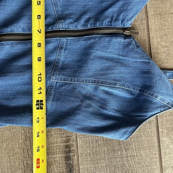 Haute Monde Denim Mini Dress M Zip Front Bodycon Adjustable Spaghetti Straps - Picture 8 of 9